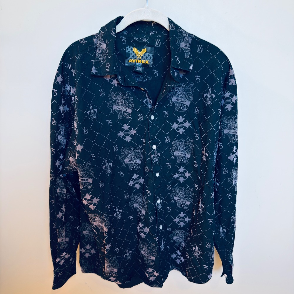 Avirex Button Up‎ Shirt Long Sleeve Graphic Print Casual Top Mens Size L